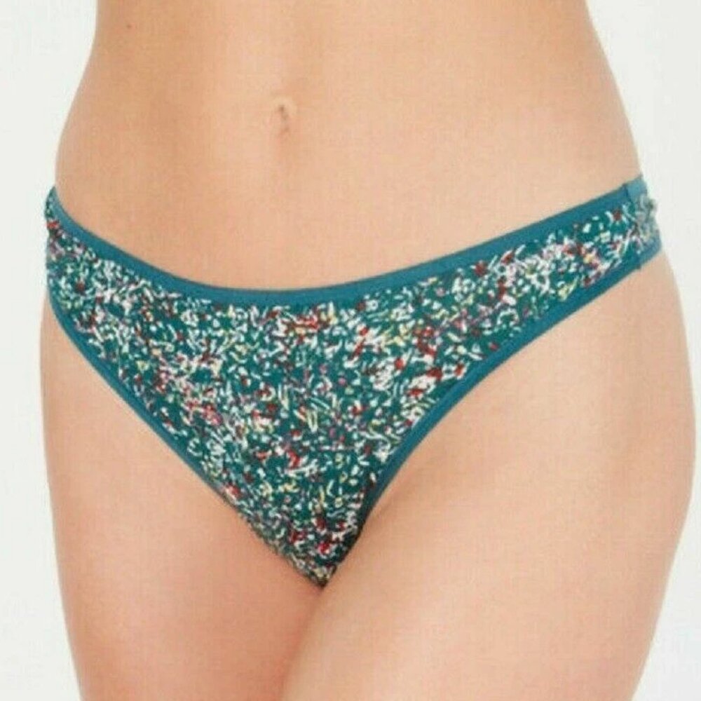 Calvin Klein Women's Cotton Form Thong Panty Underwear, Green Multi, Small